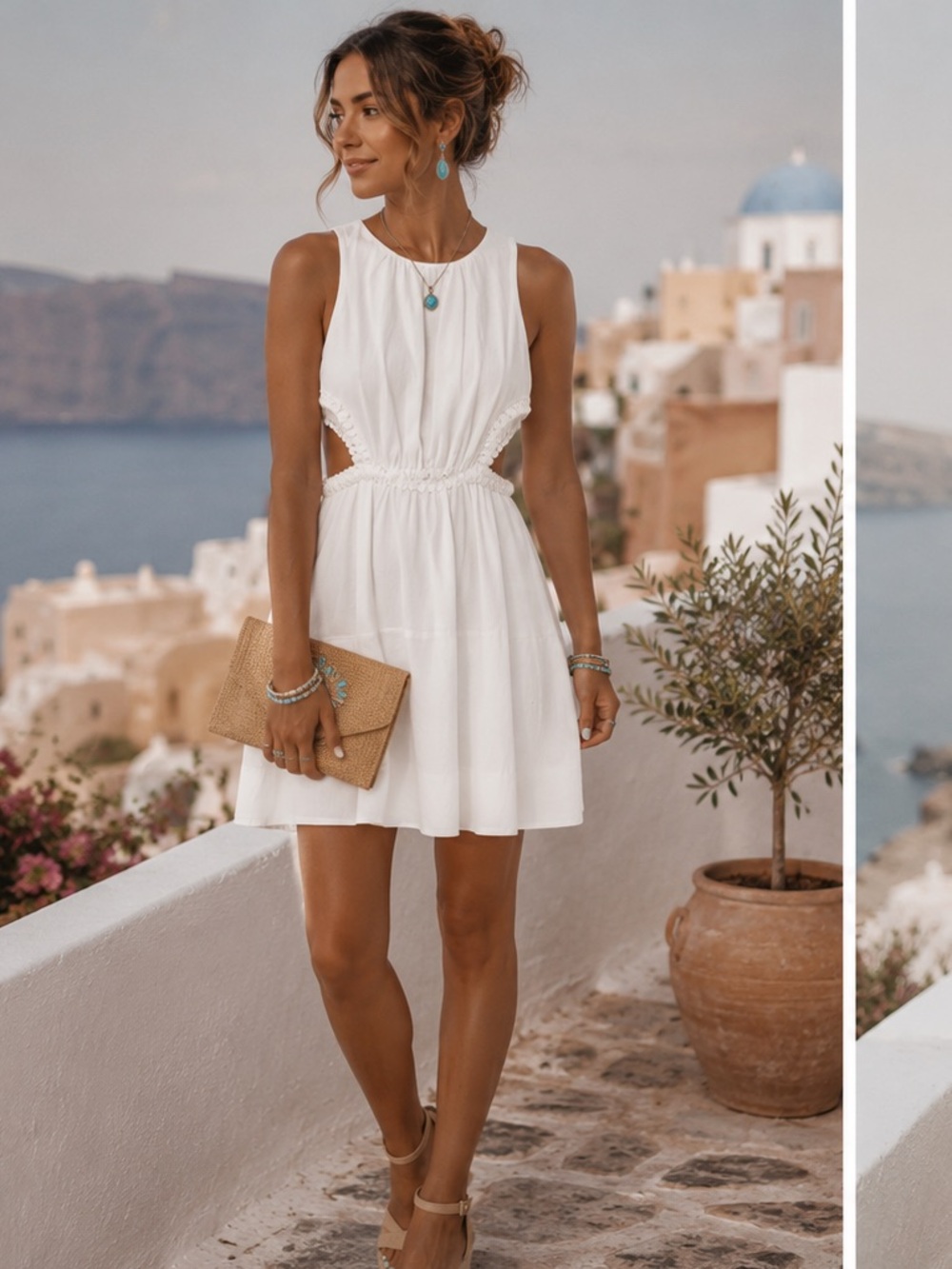Fate Linen blend dress in ivory, braided detail. Classy, tennis, prep, vacation